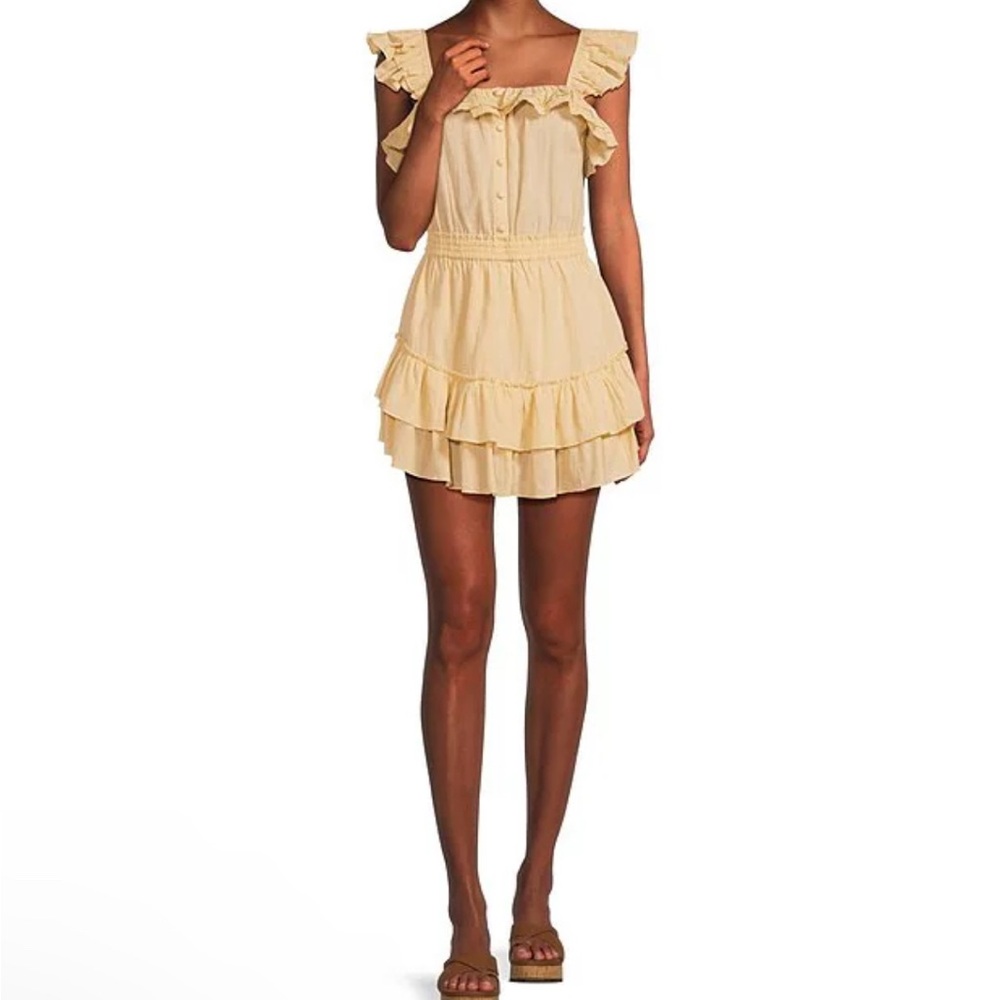 Chelsea & VioletCassia Guaze Square Neck Ruffle Hem Romper